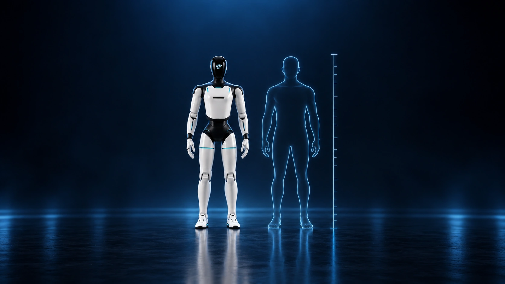 Робот-гуманоид Agibot A3 Ultra ростом 1,7 метра рядом с силуэтом человека