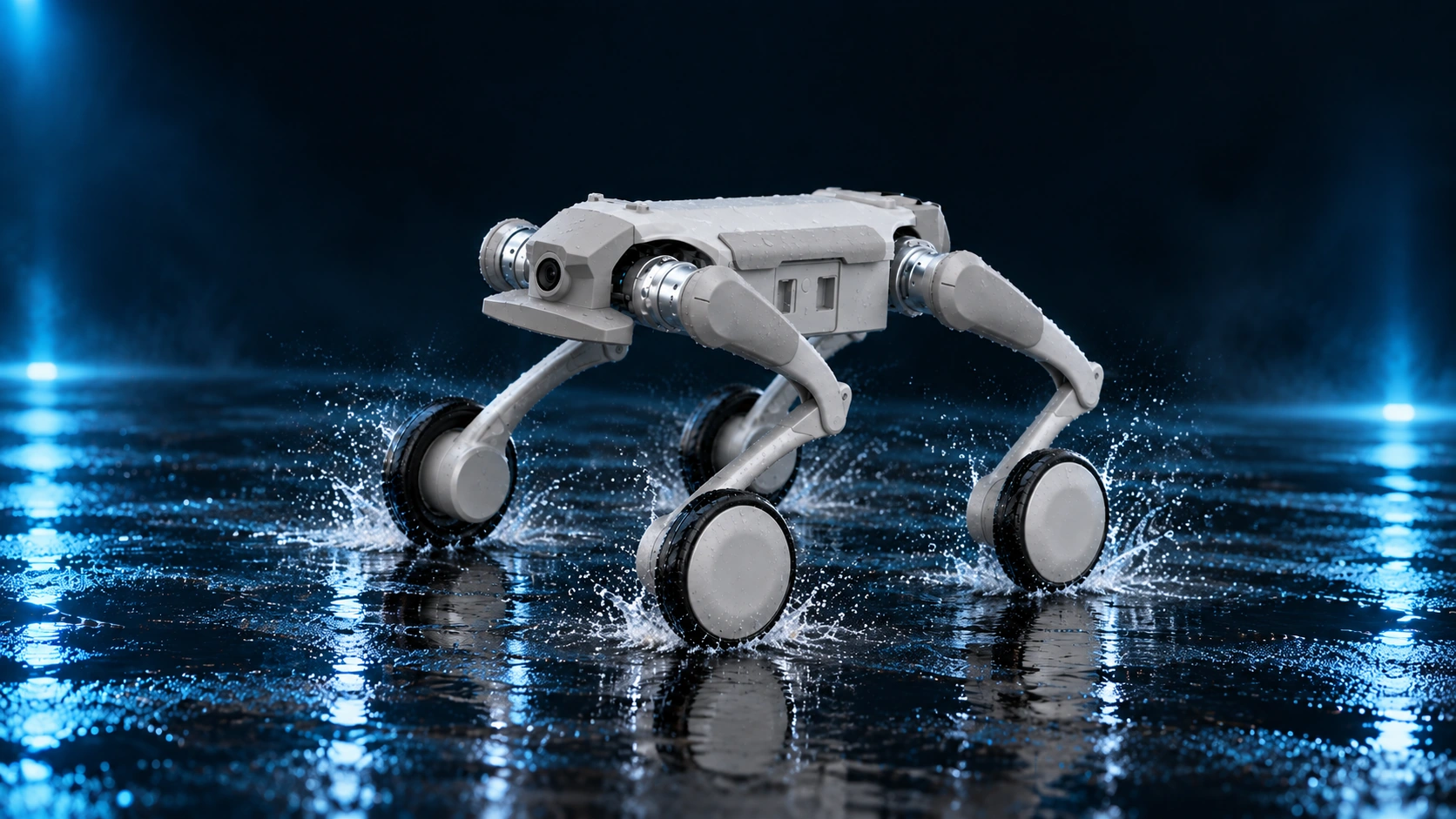 Inchbot L1-W EDU едет по влажной площадке под брызгами