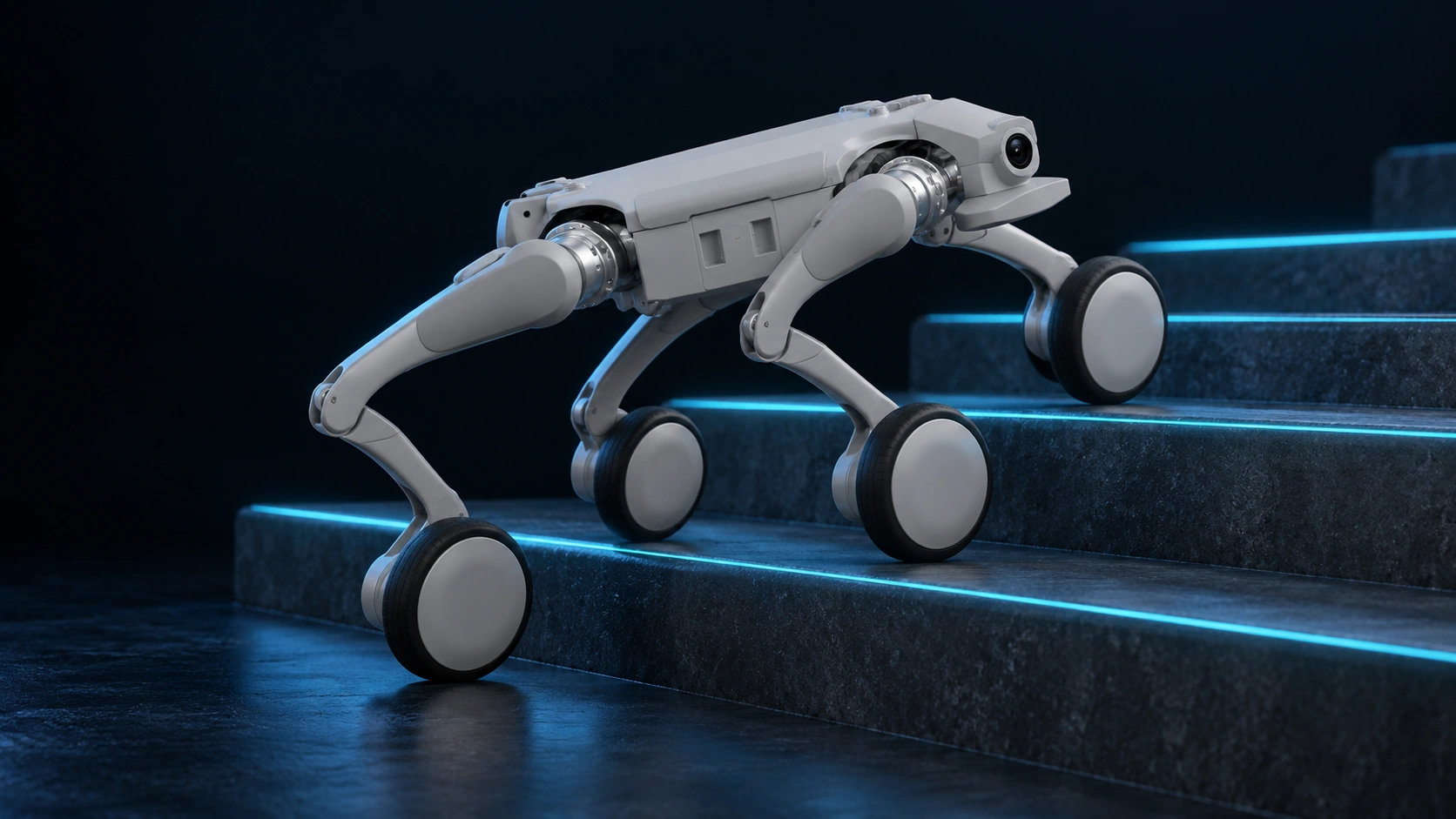 Робот-собака Inchbot L1-W EDU поднимается по ступеням