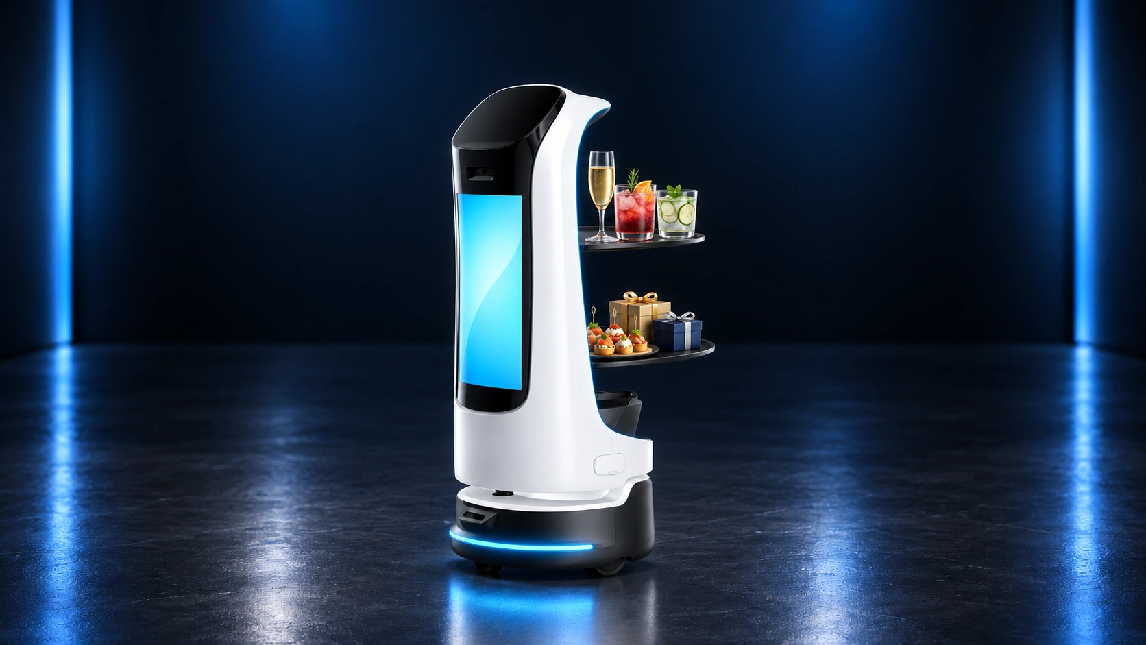 Робот-официант KettyBot с подносами угощений