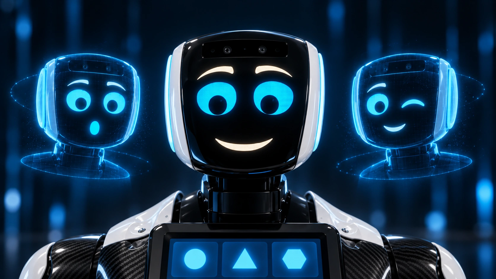 Экран-лицо робота Promobot V4 с улыбкой