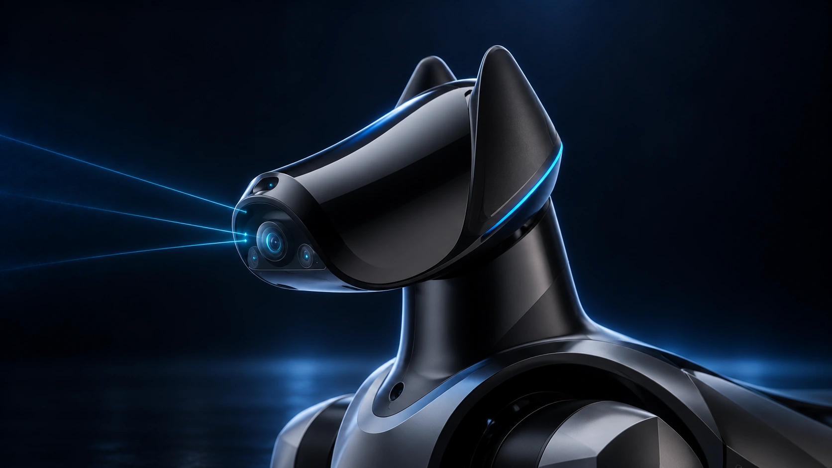 Голова робота-собаки Xiaomi CyberDog 2 со светящимися датчиками